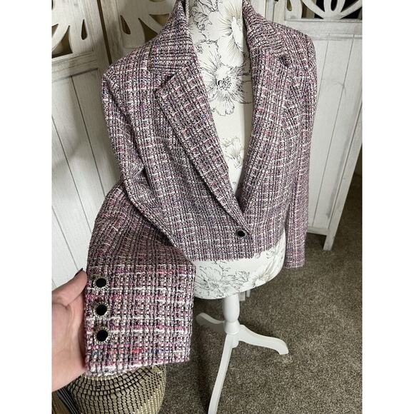 New! Bagatelle Women Tweed Cropped Pink Coat Blazer One Button Size Small - Picture 3 of 7
